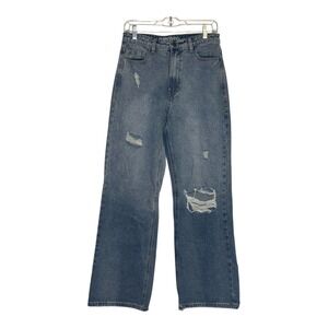 Rubberband Darker Wash Ripped Wide‎ Leg Stretch Jeans Distressed Size 28